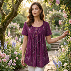 📢📢40% OFF !! ⏰Women's Floral Print Pleated Tunic Top🌸