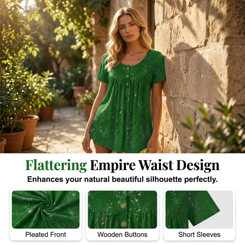 📢📢40% OFF !! ⏰Women's Floral Print Pleated Tunic Top🌸