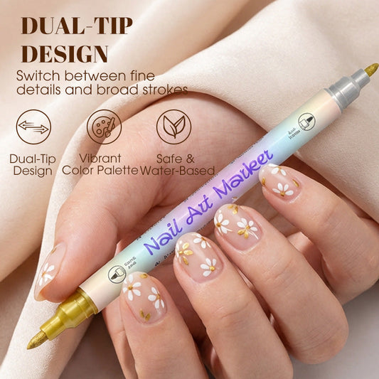 🥳2026 HOT SALE🥳💞50K+ SOLD!✨🎨 50% OFF! Dual-Tip Nail Art Marker Pen SetQuick‑dry, no UV lamp. Fine & brush tips. Easy DIY at home.💅🖌️