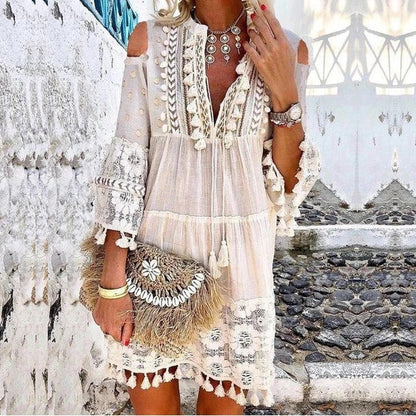 🏖️Summer Hot Sale 60% OFF🏝️👗Women's Loose Cotton Linen Embroidered Dress🌸