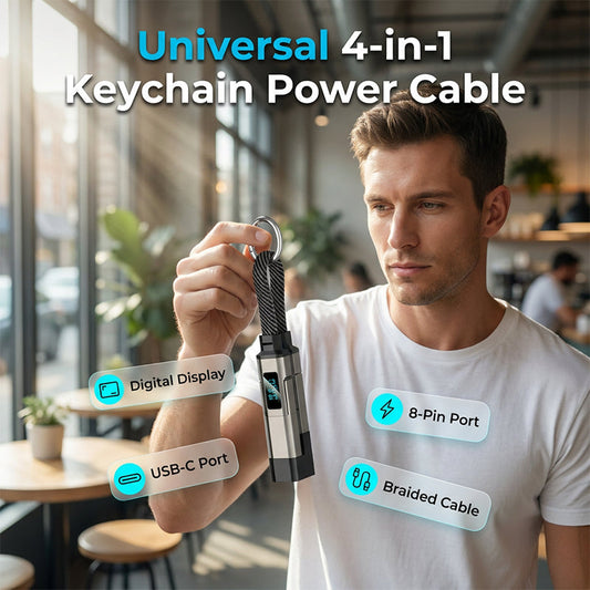🎁💥LAST DAY SPECIAL PRICE!-￡7.99!!🔌4-in-1 Charging Cable with Digital Display & Keychain – Fast-Charging, Kink-Resistant & Compact