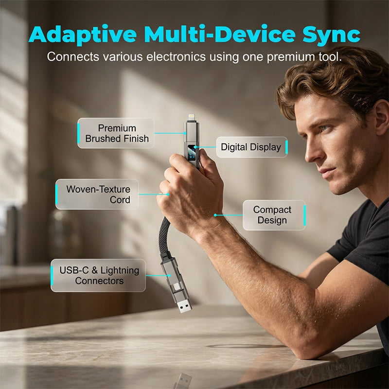 🎁💥LAST DAY SPECIAL PRICE!-￡7.99!!🔌4-in-1 Charging Cable with Digital Display & Keychain – Fast-Charging, Kink-Resistant & Compact