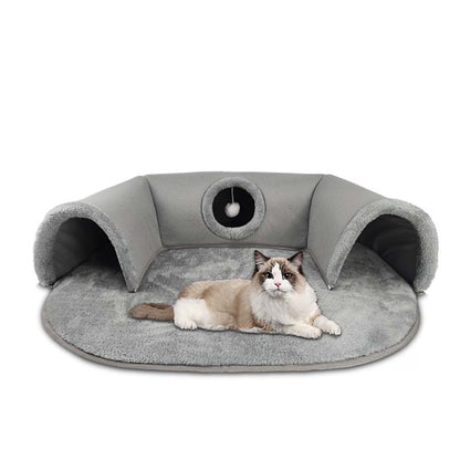 🐱 50% OFF NOW! 🛏️ Plush 2-in-1 Cat Tunnel Bed – Collapsible, scratch-resistant & cozy – combines hideaway tunnel with soft sleeping pad – perfect for play, rest & pouncing 🐾