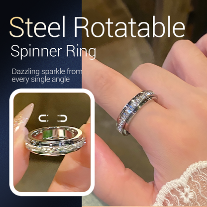💍 Last Day Special Price £9.99 ! 💐Titanium Steel Rotatable Spinner Ring with Zirconia