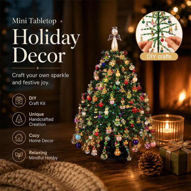 ⏳💥Final 3 hours-￡7.99!!  🔥 Elegant Beaded Mini Christmas Tree – Collector's Holiday Decor Set, Tabletop 🎄