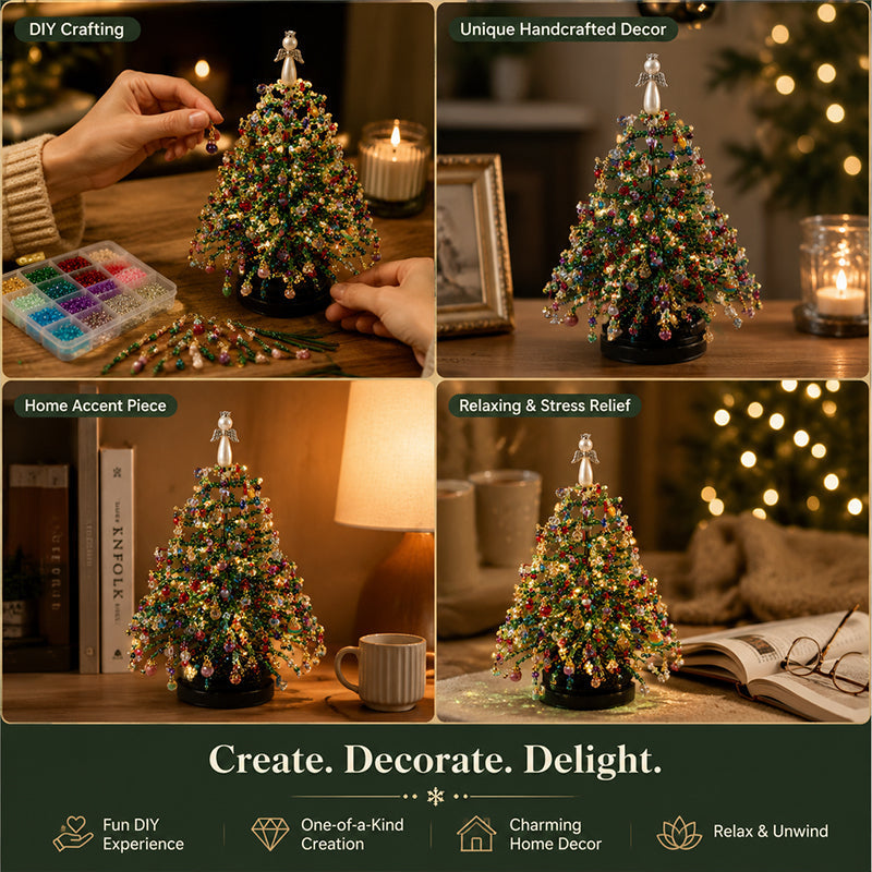 ⏳💥Final 3 hours-￡7.99!!  🔥 Elegant Beaded Mini Christmas Tree – Collector's Holiday Decor Set, Tabletop 🎄