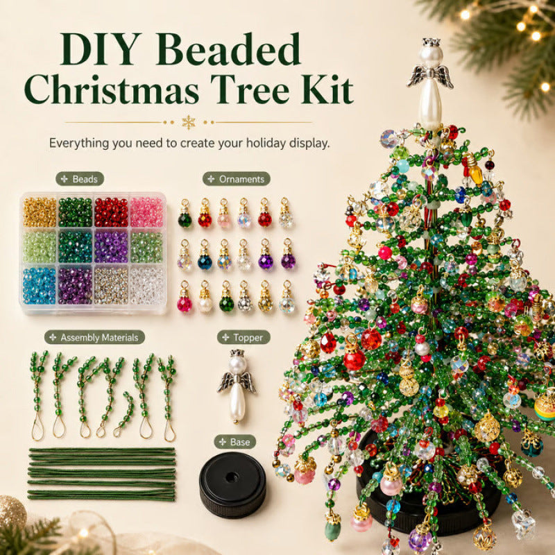 ⏳💥Final 3 hours-￡7.99!!  🔥 Elegant Beaded Mini Christmas Tree – Collector's Holiday Decor Set, Tabletop 🎄