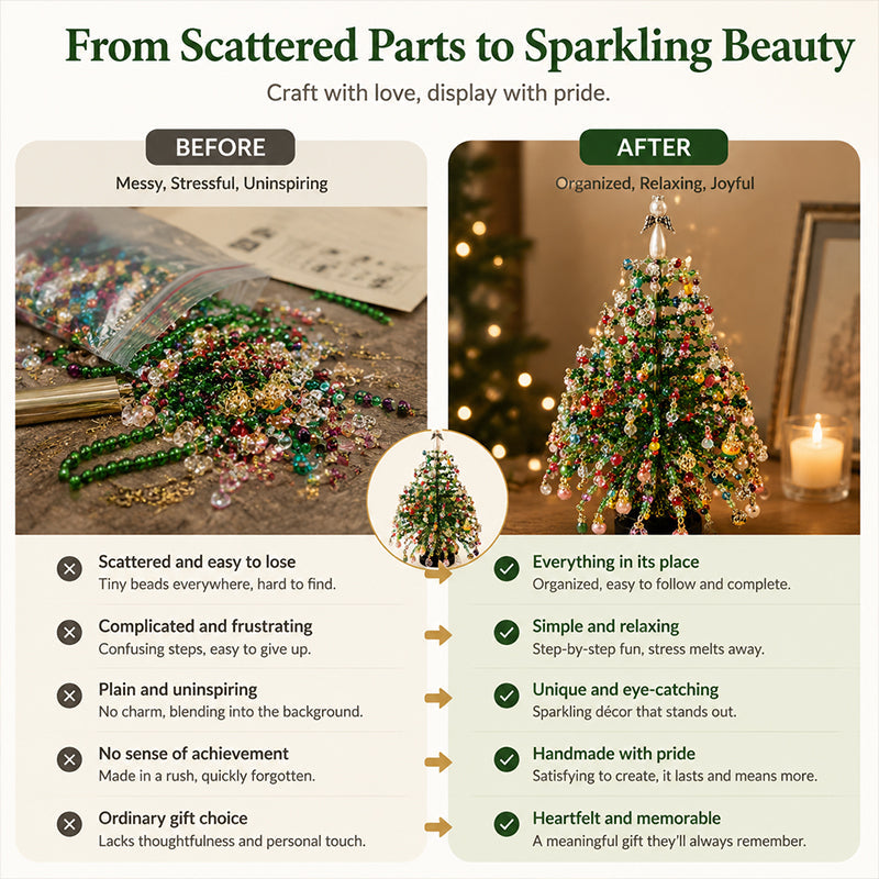 ⏳💥Final 3 hours-￡7.99!!  🔥 Elegant Beaded Mini Christmas Tree – Collector's Holiday Decor Set, Tabletop 🎄