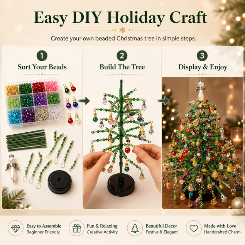 ⏳💥Final 3 hours-￡7.99!!  🔥 Elegant Beaded Mini Christmas Tree – Collector's Holiday Decor Set, Tabletop 🎄
