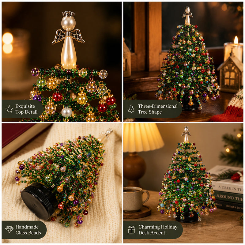 ⏳💥Final 3 hours-￡7.99!!  🔥 Elegant Beaded Mini Christmas Tree – Collector's Holiday Decor Set, Tabletop 🎄