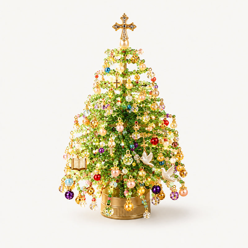 ⏳💥Final 3 hours-￡7.99!!  🔥 Elegant Beaded Mini Christmas Tree – Collector's Holiday Decor Set, Tabletop 🎄