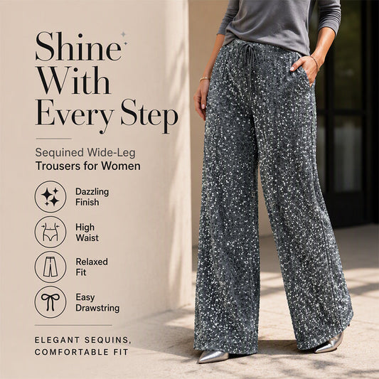 🛍️🔥HOT SALE 70% OFF!👖Women's Sequin Sparkle Elastic Waist Straight-Leg Pants
