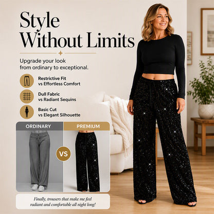 🛍️🔥HOT SALE 70% OFF!👖Women's Sequin Sparkle Elastic Waist Straight-Leg Pants