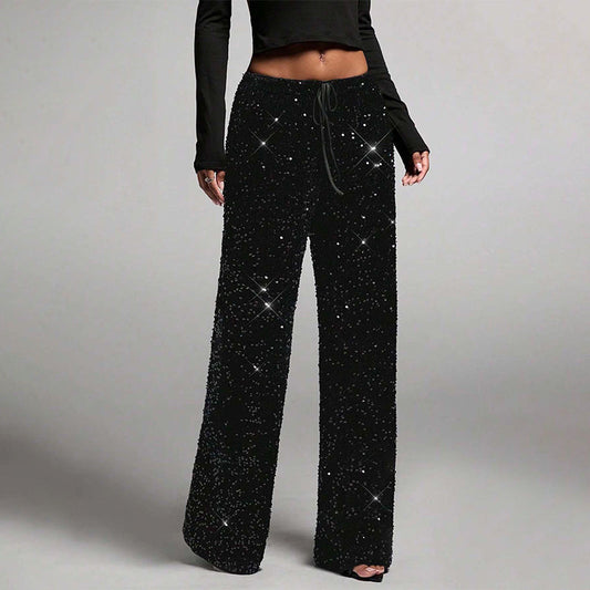 🛍️🍂LAST DAY SALE OVER 65% OFF👍✨Women's Glitter Fashion Adjustable Drawstring Slimming Elastic Waist Straight-Leg Pants
