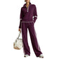 🥳🎉New Season Essentials!!🎉✨ Effortless Comfort | Women's Half-Zip Top & Wide-Leg Pants 2-Piece Set