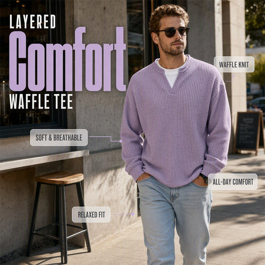 ⏳LAST DAY SALE ONLY £13.99!!🔥✨ Timeless Comfort | Men's Textured Waffle Layered-Look Long-Sleeve Tee