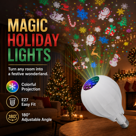 🎄🎅2026 HOT SALE — Rotating Christmas Projector Bulb – 16 patterns, 360° rotation, RGB LED, E27 fit. Instant wall & ceiling decor! ✨⛄