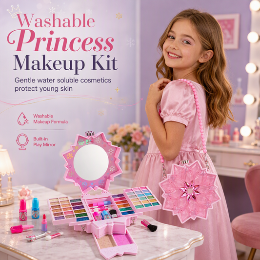 ⏰Christmas Limited Sale 50% OFF!! ✨ Washable Kids Princess Makeup Toy Set – Safe Non-Irritating Formula, Expandable Revolving Trays & Portable Shoulder Handbag Case – Perfect Gift for Girls 🎀