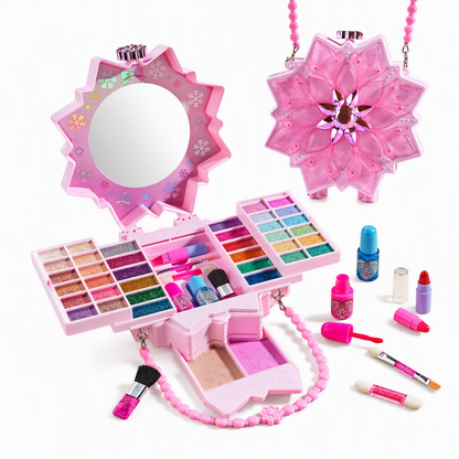 ⏰Christmas Limited Sale 50% OFF!! ✨ Washable Kids Princess Makeup Toy Set – Safe Non-Irritating Formula, Expandable Revolving Trays & Portable Shoulder Handbag Case – Perfect Gift for Girls 🎀