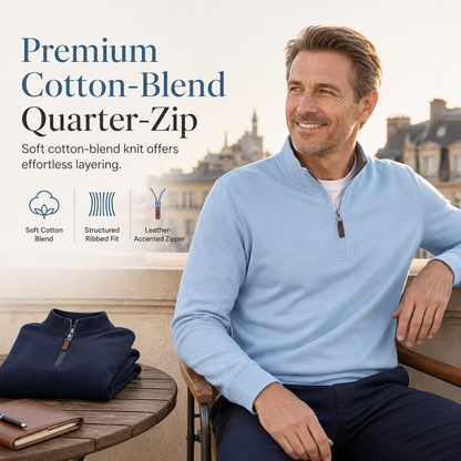 ⏳LAST DAY SALE ONLY￡23.99!🔥✨Men's Quarter Zip Stand Collar Pullover Cotton Blend Long Sleeve Sweatshirt