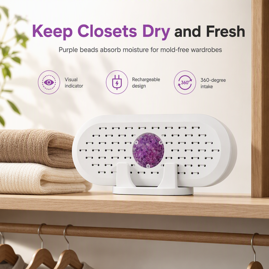⏳🔥LIMITED-TIME 50% OFF! 💦Reusable Mini Household Dehumidifier with Purple Silica Bead Indicator for Wardrobe, Closet & Shoe Cabinet
