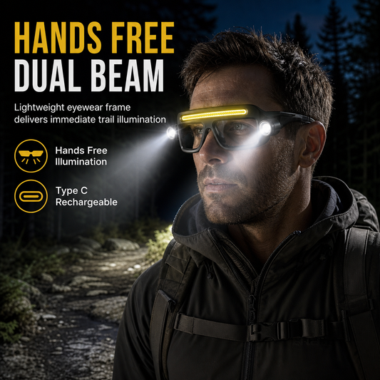 🔥HOT SALE 50% OFF🎁Dual Beam Rechargeable Glasses Light – Hands Free Clip-On LED Eyewear Lamp, Type-C Charging Head Light for Hiking, Repairing & Night Reading