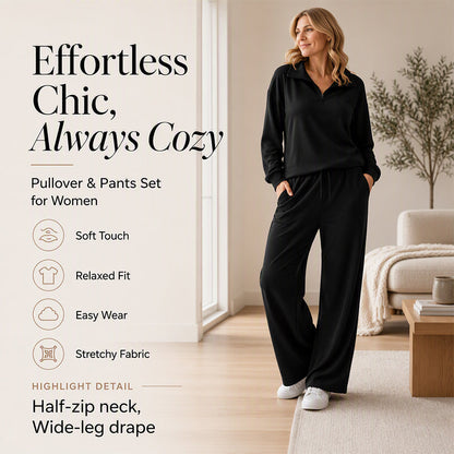 🔥LAST DAY SALE 70% OFF👍Women's Half-Zip Lapel Top and Wide-Leg Pants Set