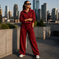 🔥LAST DAY SALE 70% OFF👍Women's Half-Zip Lapel Top and Wide-Leg Pants Set