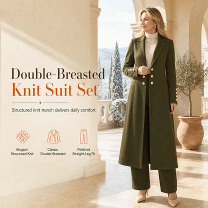 ⏰💖Black Friday Mega Deal – 50% off!💖✨Women's Elegant Autumn 2 Piece Outfit Set with Retro Long Sleeve Coat and Simple Trousers