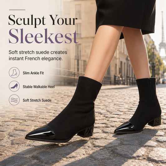 ⏰Christmas Limited Sale 50% OFF!!🎄Women's French Style Pointed Toe Ankle Boots Slim Fit Elegant Short Boots for Spring and Autumn