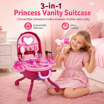 📢📢HOT SALE 50% OFF🎀Kids’ Pretend Makeup Vanity Suitcase – Portable Dress-Up Toy Set for Girls