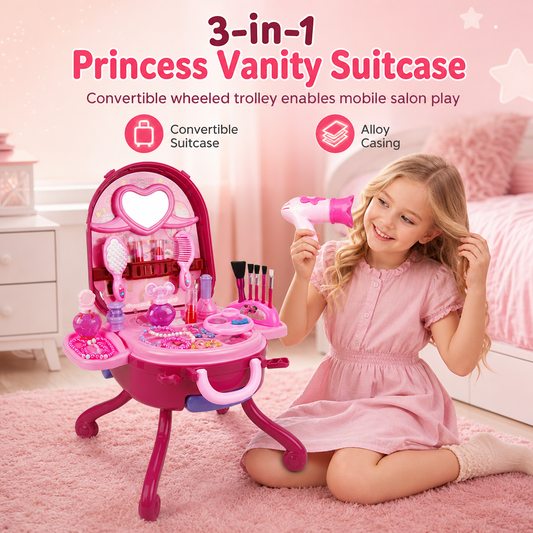 📢📢HOT SALE 50% OFF🎀Kids’ Pretend Makeup Vanity Suitcase – Portable Dress-Up Toy Set for Girls