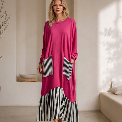 🖤Black Friday Sale 50% OFF!!🖤Women's Striped Patchwork Long Sleeve Maxi Dress