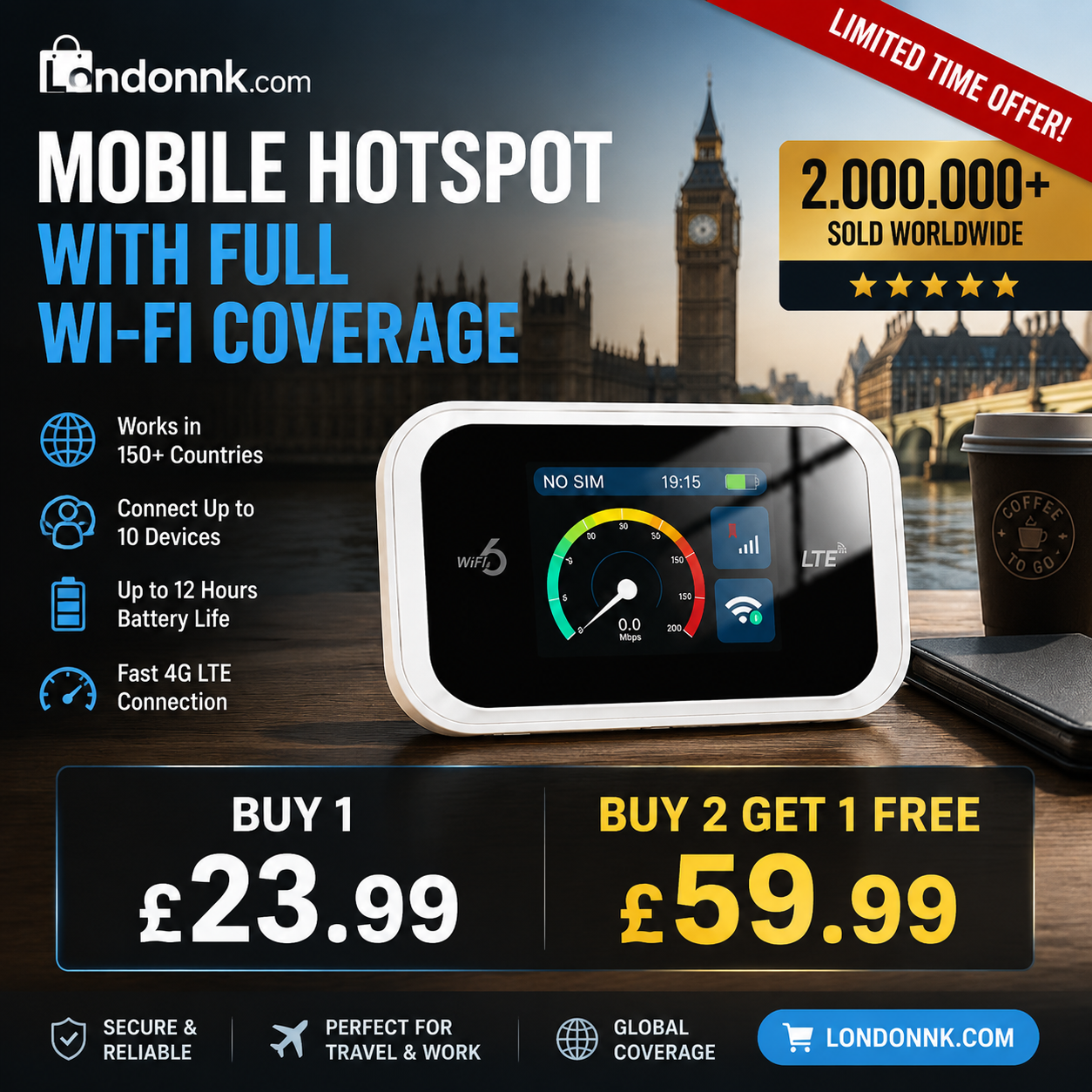 🥳2026 HOT SALE🥳💞50K+ SOLD!📶🌐 50% OFF! Mobile Hotspot – Portable WiFi, full coverage anywhere. No contract, no setup. Stay connected on the go! 📱✨（No card included））